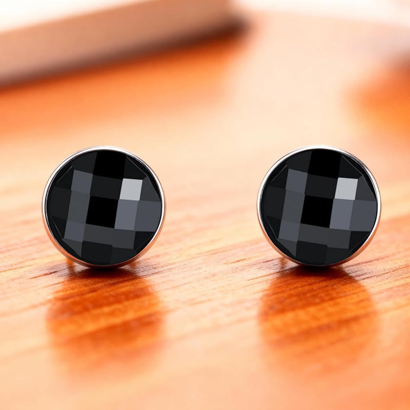 Silver deer Store 2025 Upgraded Hypoallergenic earrings for men,Mens surgical steel black stud earring jewelry,Great Wall wall grain round cake shape,Single black gel 0.4 inches wide - Image 5